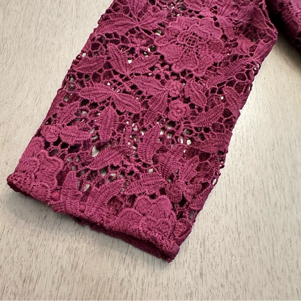 SOIEBLU Sangria Wine Floral-Lace Three-Quarter Sleeve Dress Size Medium - Picture 13 of 16